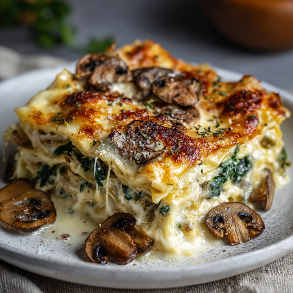 Spinach Mushroom White Lasagna