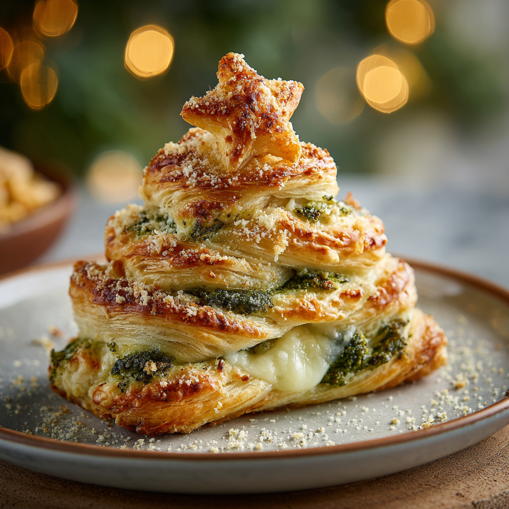Basil Pesto Cheesy Puff Pastry Christmas Tree