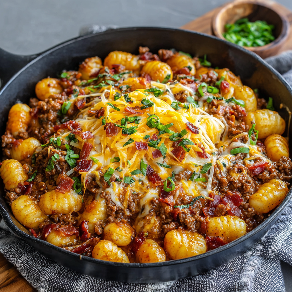 Bacon Cheeseburger Gnocchi Skillet
