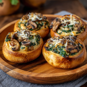 Savory Sourdough Discard Rolls with Spinach & Mushrooms