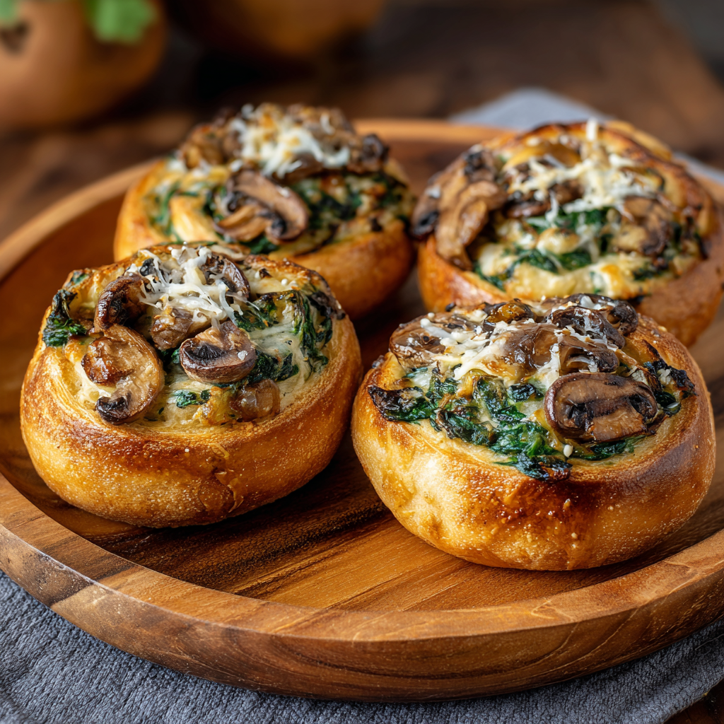 Savory Sourdough Discard Rolls with Spinach & Mushrooms