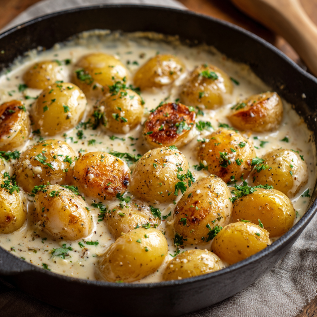 Creamy Garlic Baby Potatoes
