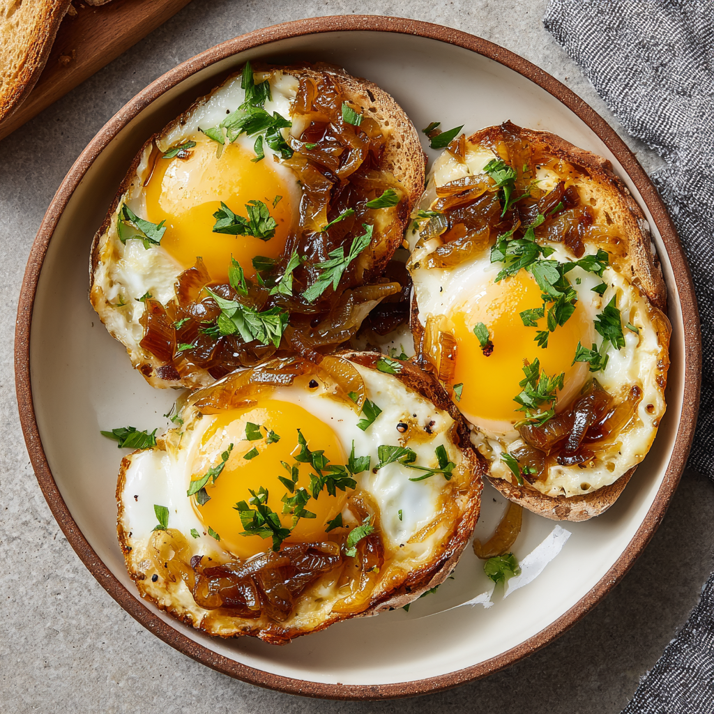 Air Fryer Eggs with Caramelized Onions