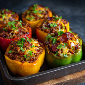 Mushroom BBQ Bacon Cheeseburger Stuffed Peppers