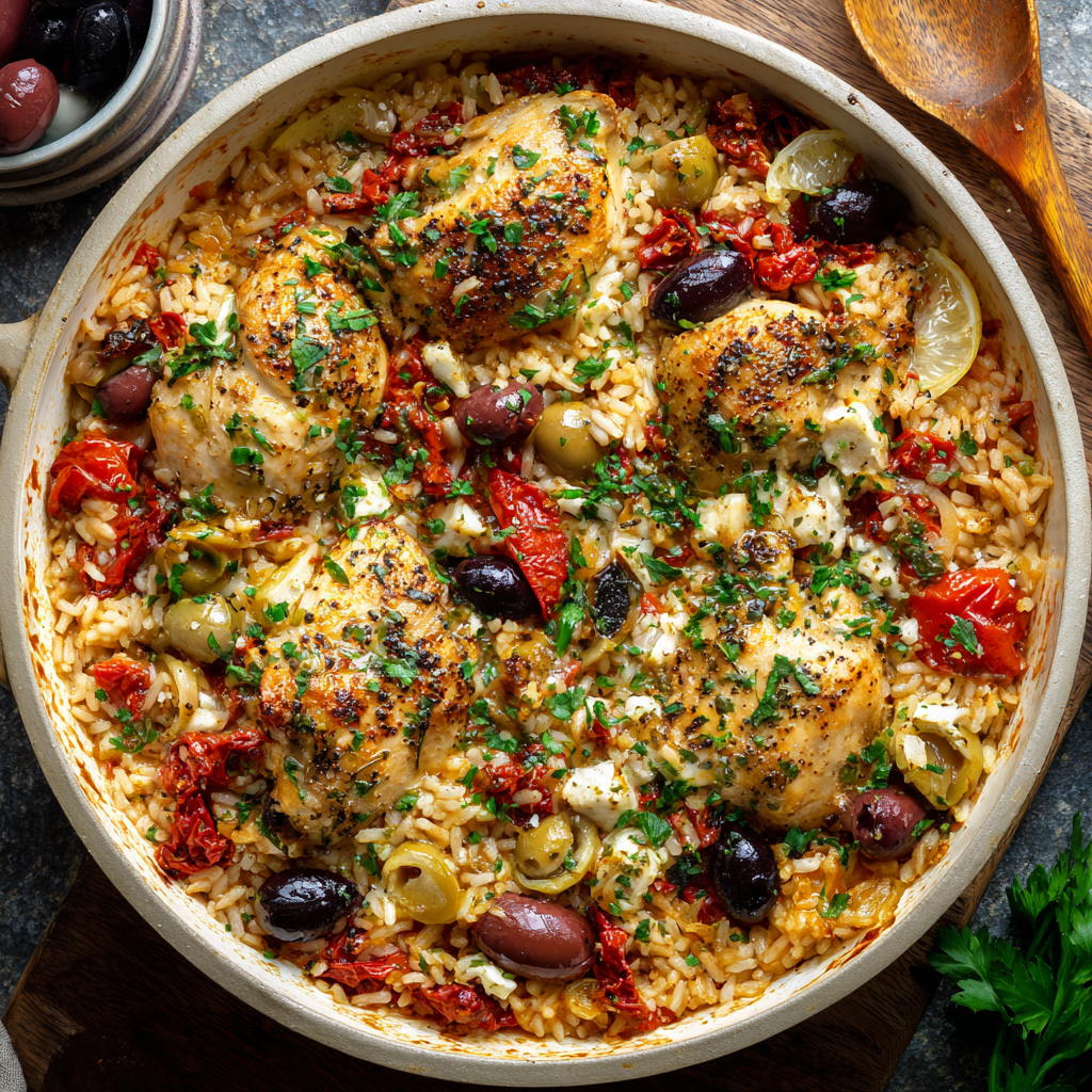 Mediterranean Chicken and Rice Casserole