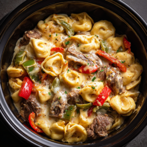 Crock Pot Cheesesteak Tortellini