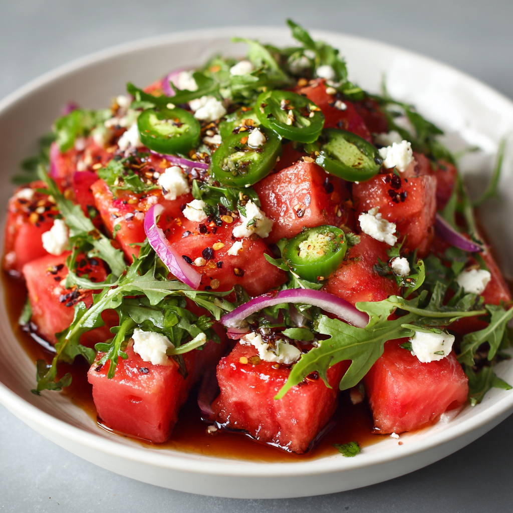 Spicy Watermelon Salad with Hot Honey