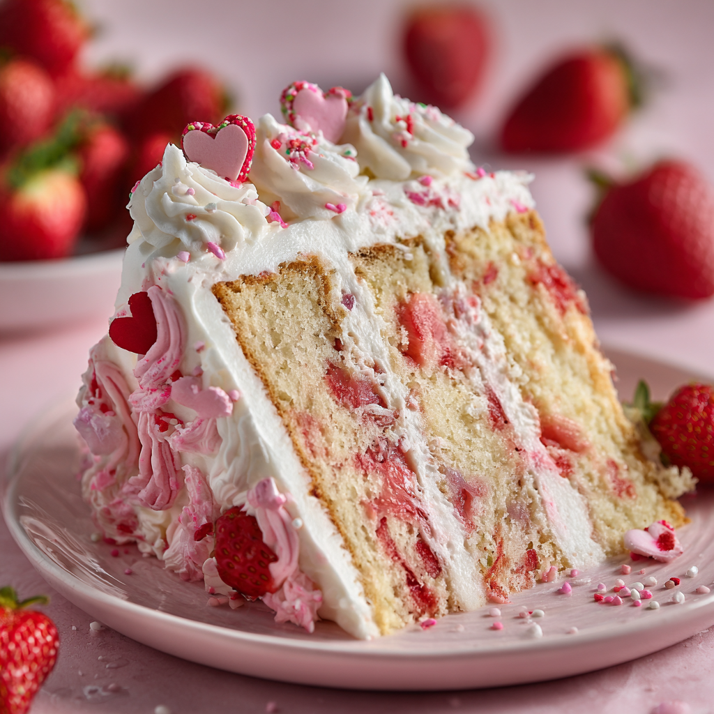 Valentine’s Day Vanilla Strawberry Cake