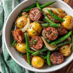 Slow Cooker Swamp Potatoes with Green Beans and Sausage