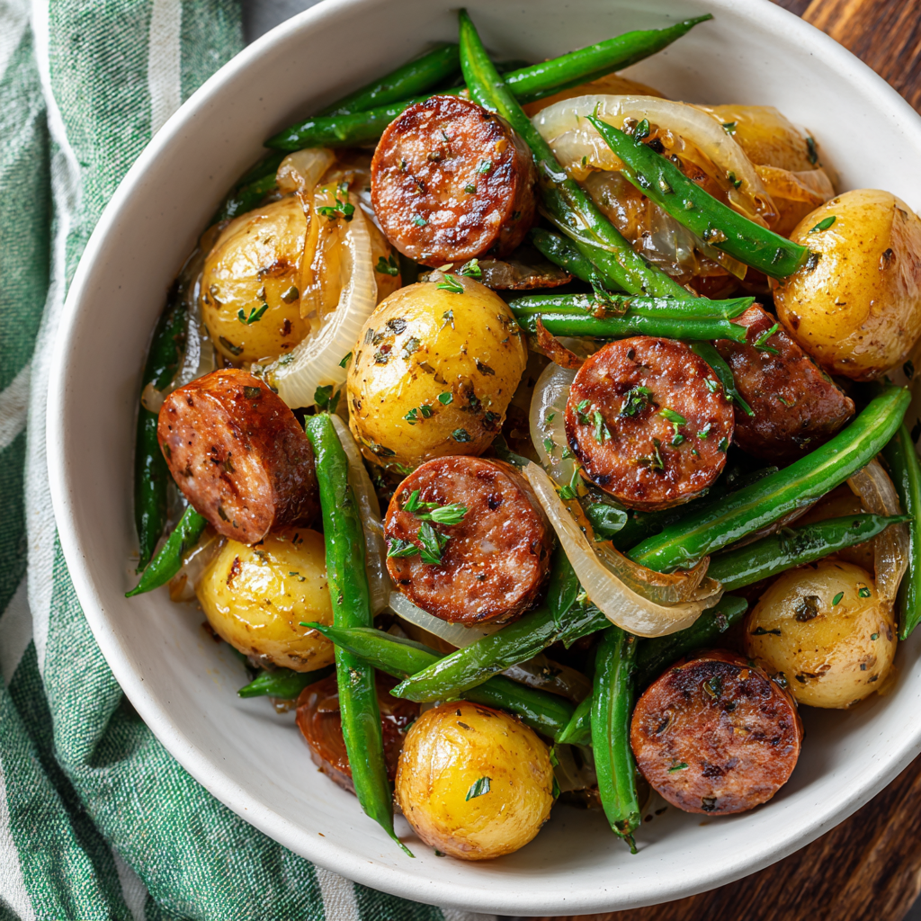 Slow Cooker Swamp Potatoes with Green Beans and Sausage