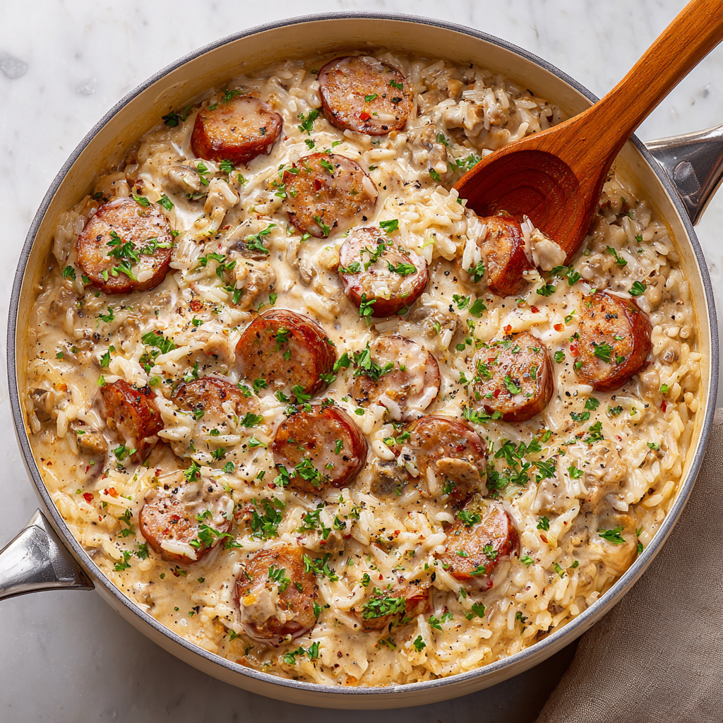 One-Pot Creamy Sausage & Rice Dinner