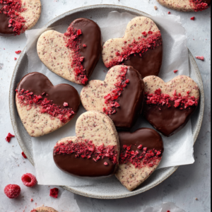 Chocolate-Dipped Raspberry Heart Cookies