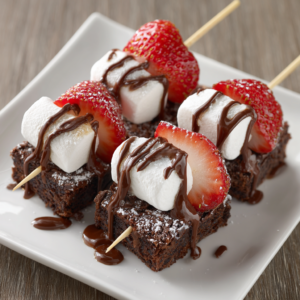 Chocolate Brownie Strawberry Marshmallow Skewers