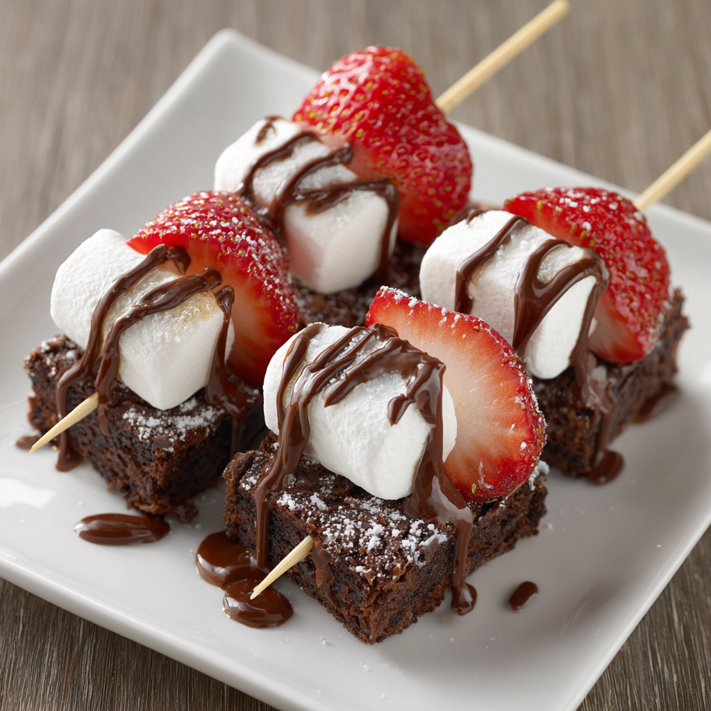 Chocolate Brownie Strawberry Marshmallow Skewers