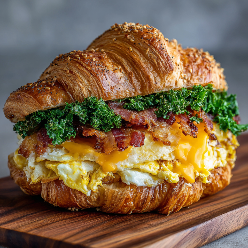 Cheesy Everything Breakfast Croissant Sandwich