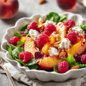 Peach, Raspberry & Feta Spinach Salad