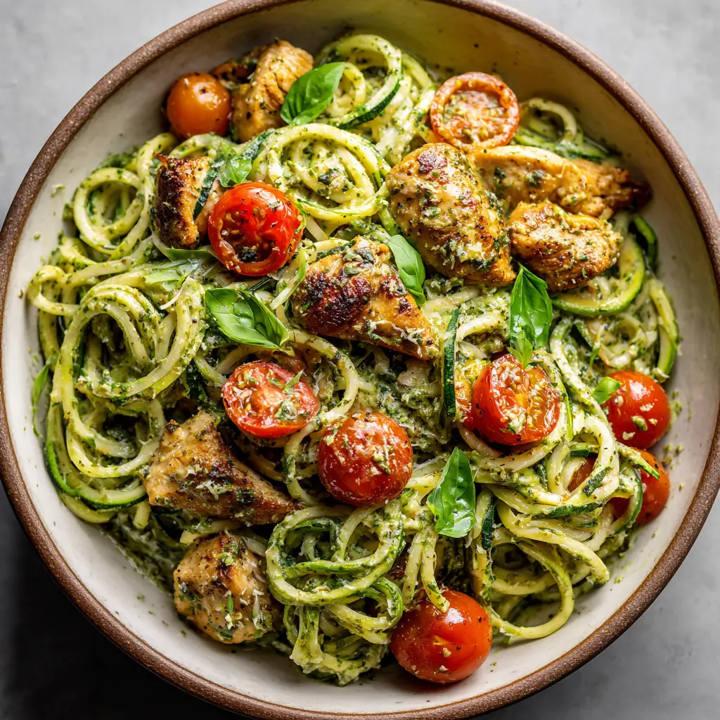Creamy Pesto Zucchini Noodles with Chicken