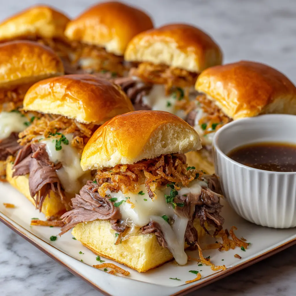 French Dip Sliders Cheesy & Juicy